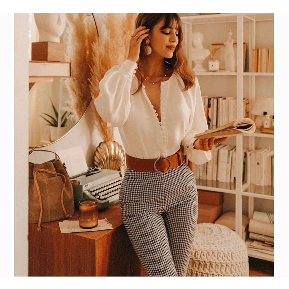 Sezane Black & White Houndstooth Cropped Pants View 2